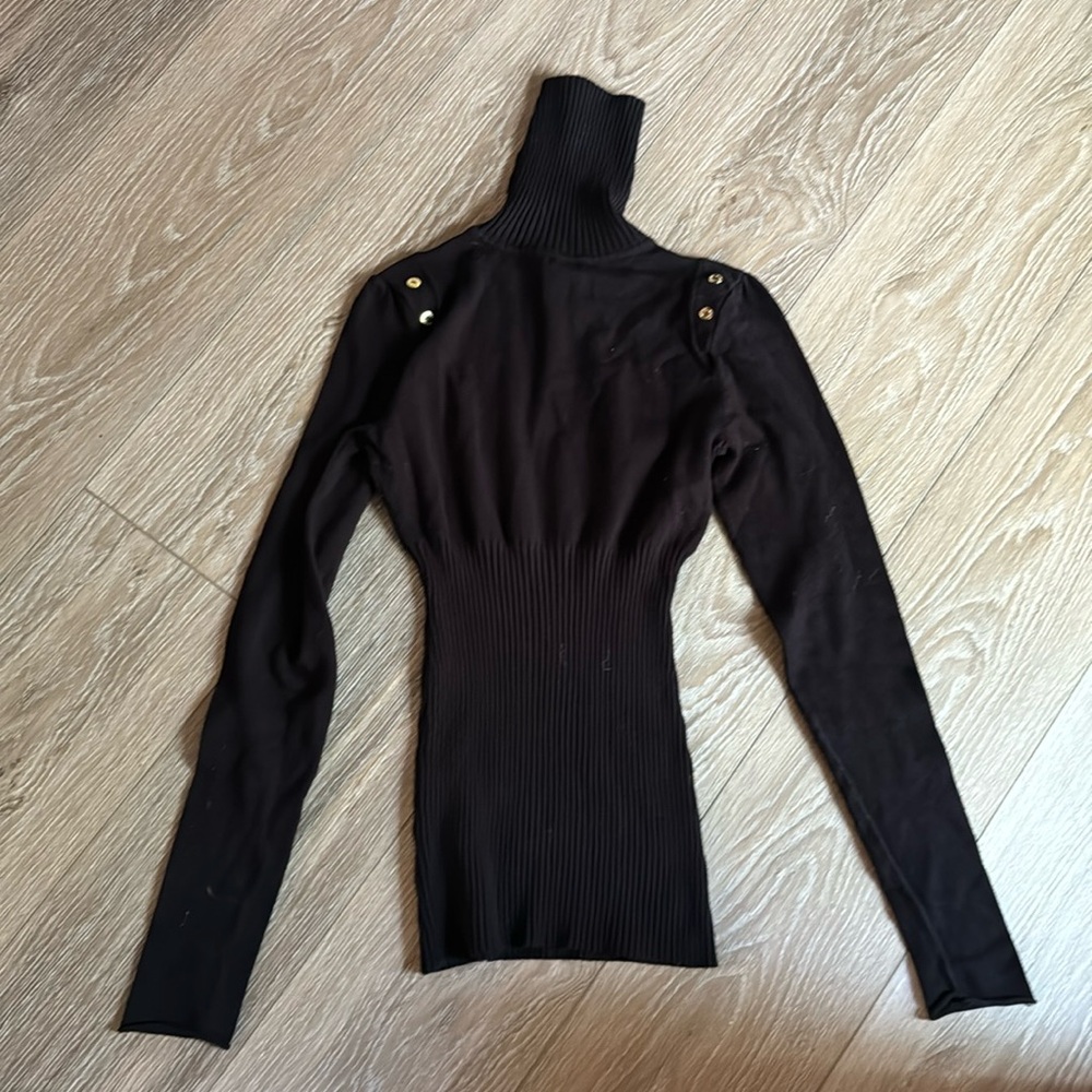 Guess black turtleneck with gold button decor